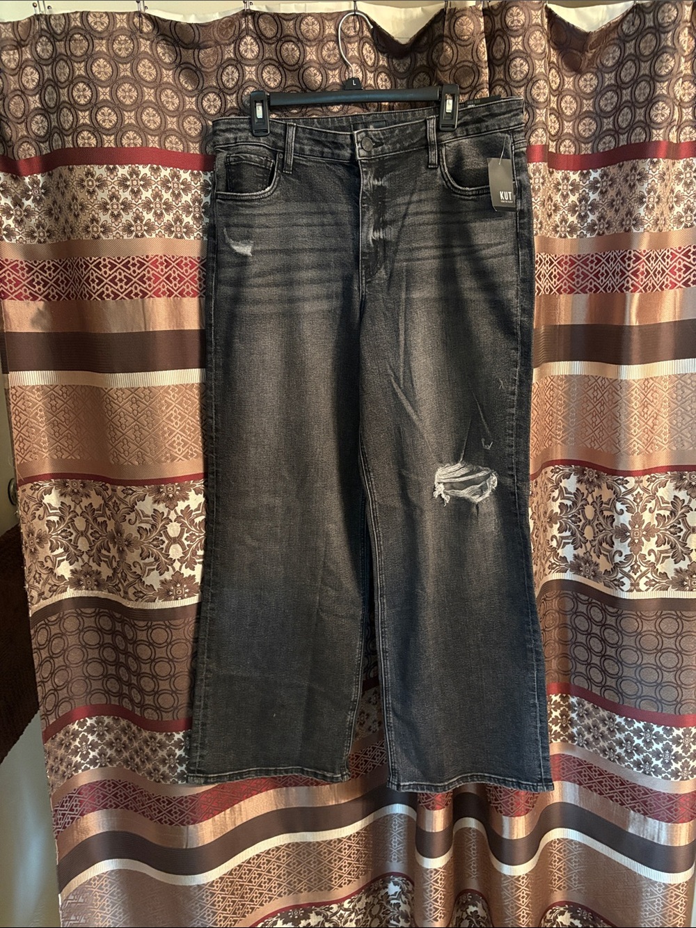 Womens Black Distressed Jodi Wide-Leg Jeans - Kut from the Kloth